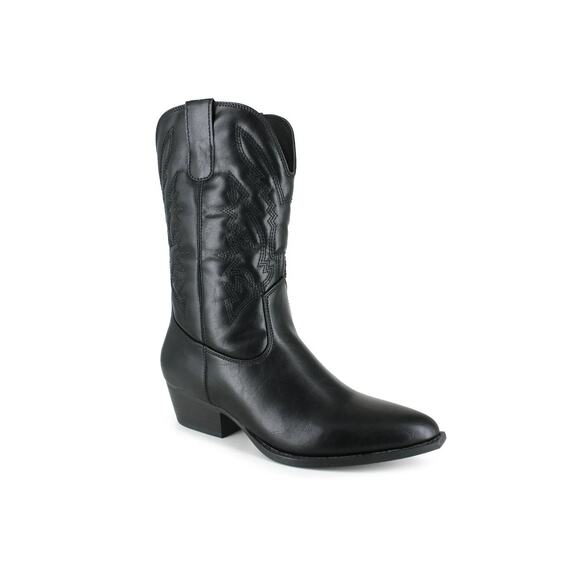 WESTERN COWBOY BOOTS MID HEIGHT POINTED TOE BLOCK HEEL HALF SIDE ZIP BLACK 10M - Picture 1 of 7